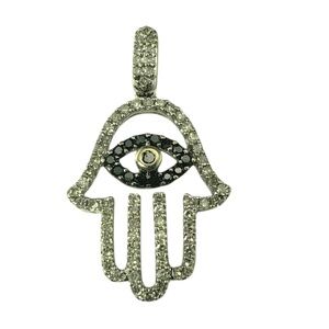 14K White Gold Black and White Diamond Hamsa Pendant #20751